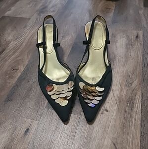 Elegant Black Slingback Heels with Gold Accents